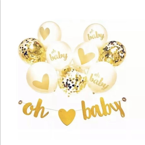 Other - Baby Shower Balloon Banner Set Oh Baby Gold White
